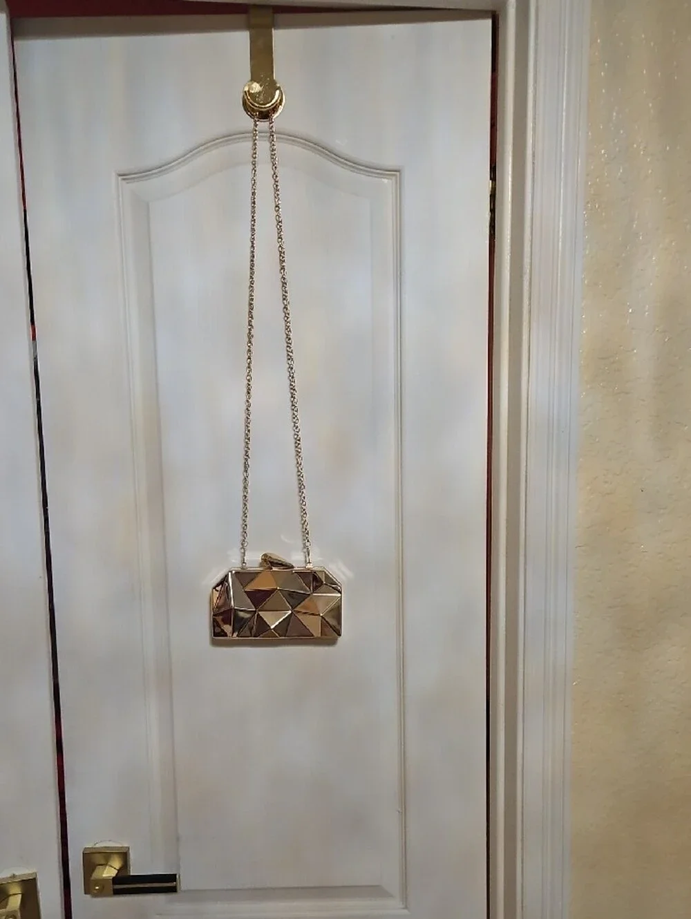 Gold Geometric Hardcase Evening Clutch with Chain